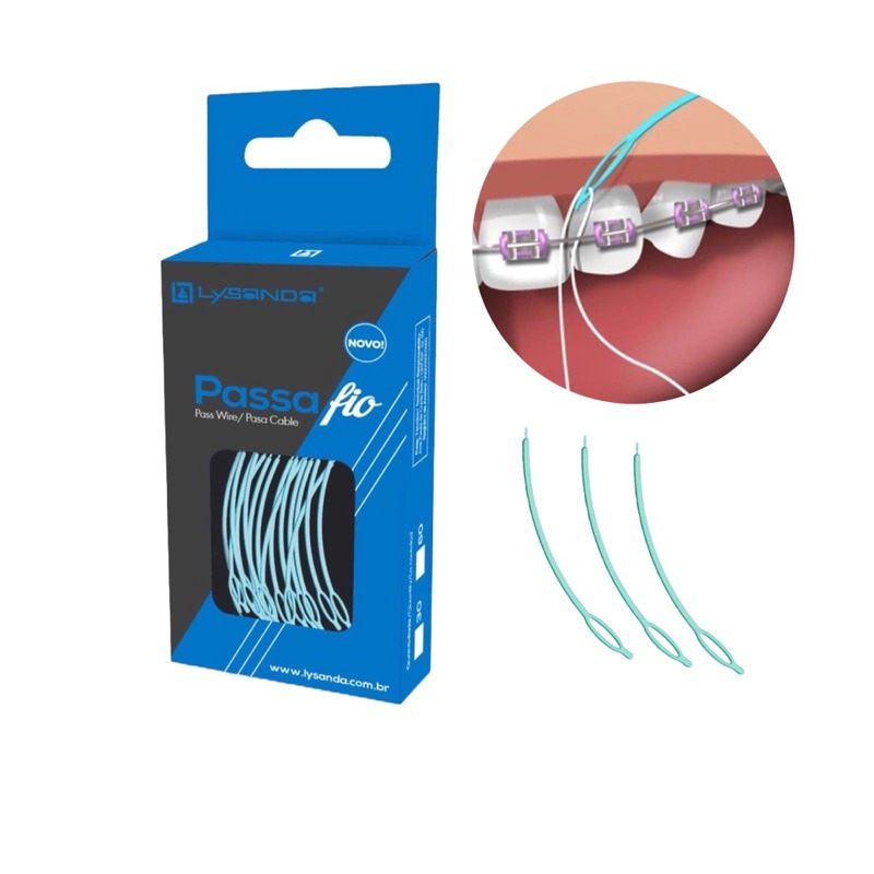 Passa Fio Condutor de Fio Dental Para Aparelho Ortodôntico Fixo 30 ou 60 Unidades - Lysanda
