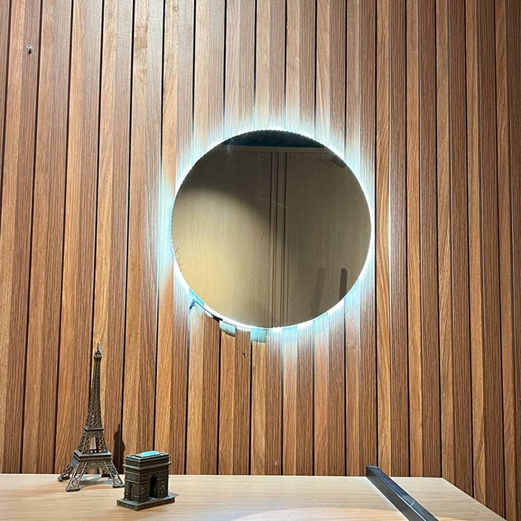 Espelho Redondo Lapidado De Led 40 / 50 / 60 cm Com Fonte Para Sala Banheiro Quarto em Oferta na Shopee