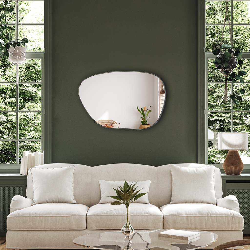Espelho Orgânico  Decorativo 60x40 Couro + Suporte Sala / Quarto - Home & Living