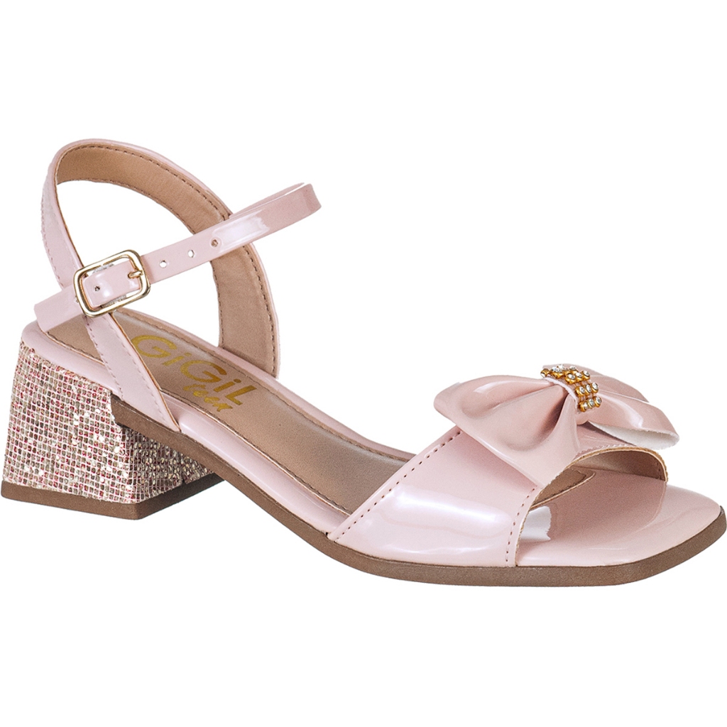 Sandália Infantil GiGiL Teen Menina Saltinho Baixo Grosso Laço Strass Brilho Confortável Festa Moda Blogueira Promoção - Baby & Kids Fashion