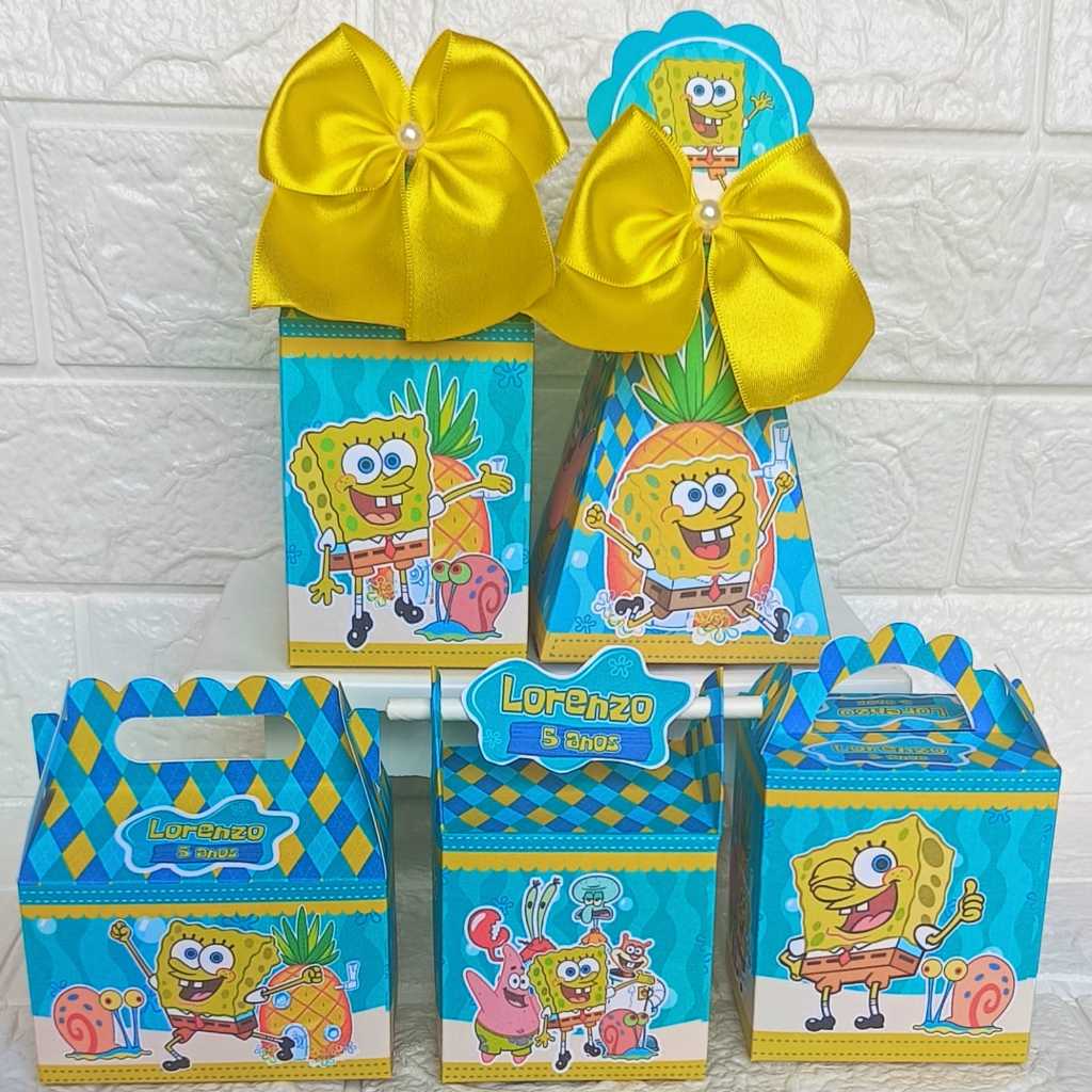 PEGUE E MONTE Kit Festa Caixas Personalizadas Bob Esponja Lembrancinha Festa Infantil Caixinha Mimo Personalizados