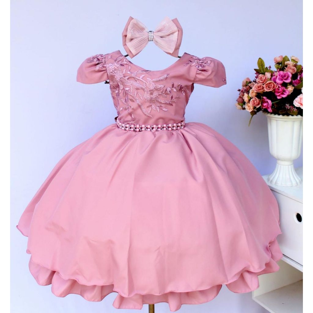 Vestido Princesa luxo Rose formatura casamento aniversário Natal com tiara