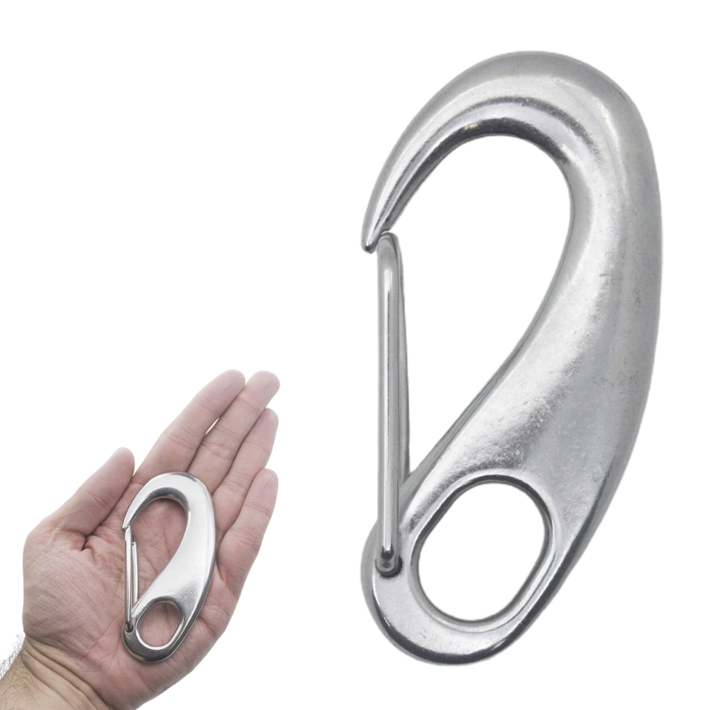 Mosquetão Aço Inox Náutico Mola Olhal Grande 10cm Capacidade 225kg