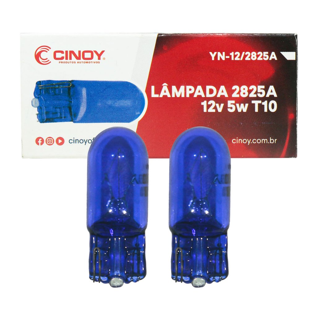 Par Lâmpadas Super Branca T10 Cinoy 2825A 12v 5w Meia Luz Lanterna Placa Teto Break Light Base Vidro
