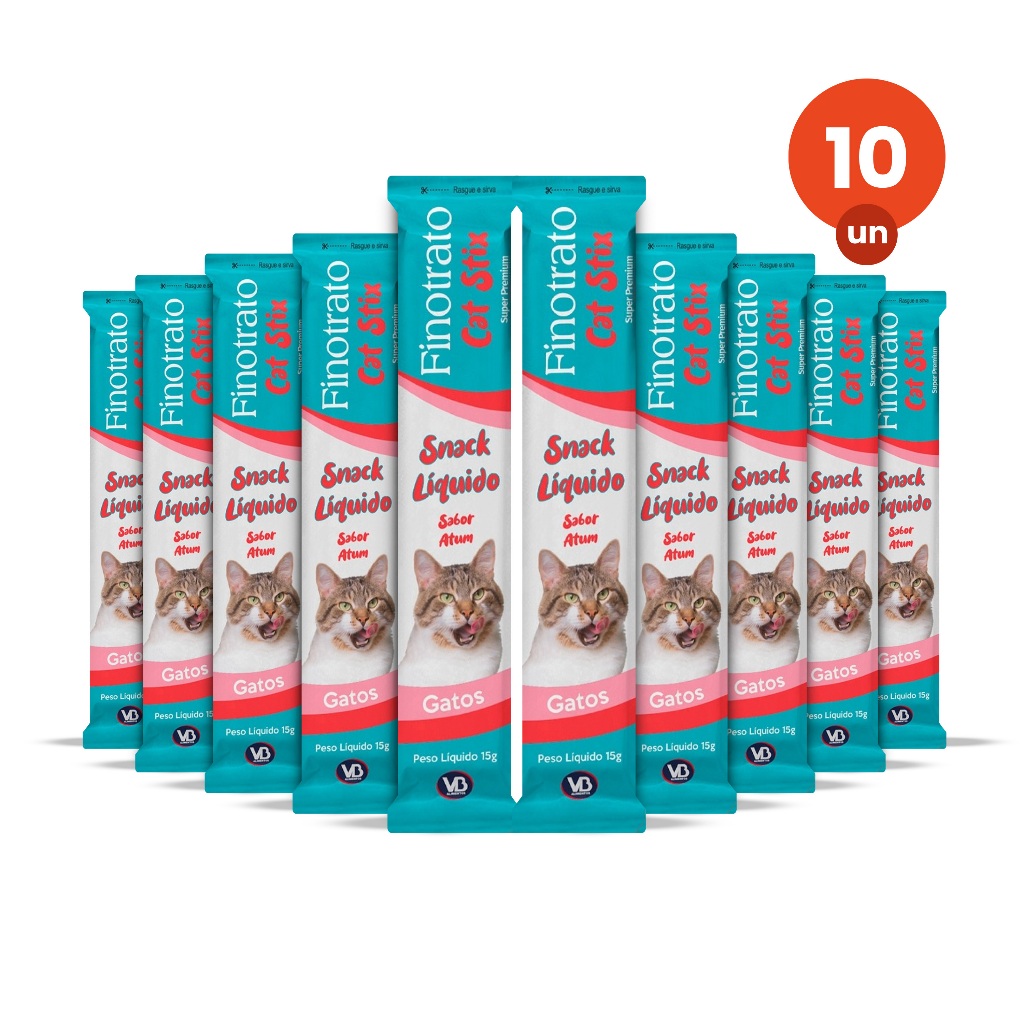 kit 10 Petisco Finotrato Cat Stix Gatos Adultos Sabor Atum 15g - Pets