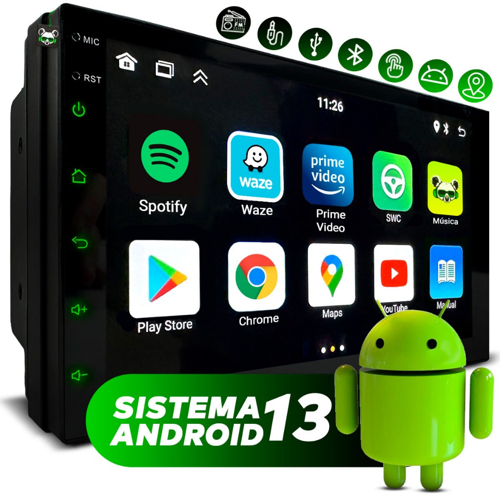 Central Multimidia Android 13 2GB 7 Pol 2 Din Espelhamento USB GPS Bluetooth - Spare Parts and Accessories for Vehicles