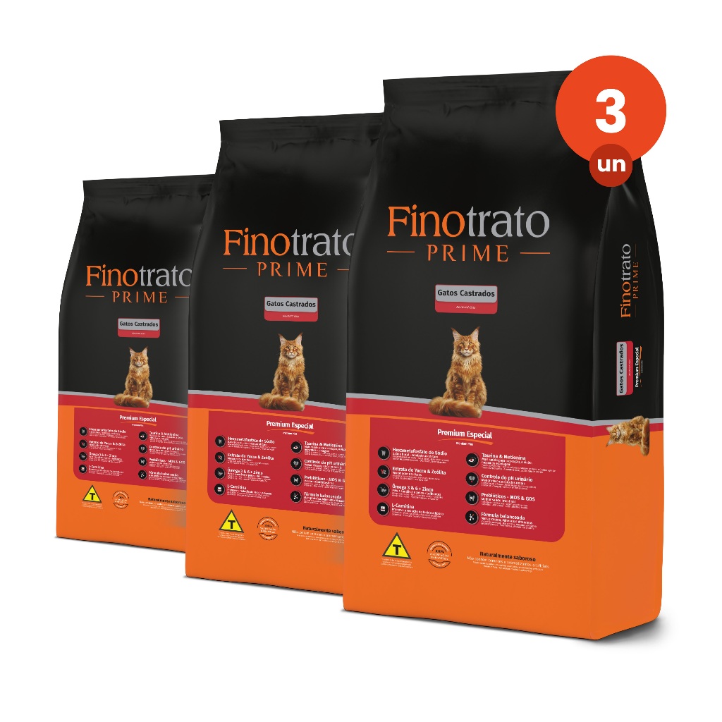 kit 3 Ração Finotrato Prime Premium Especial Gatos Castrados Sabor Frango e Cereais 3kg - Pets