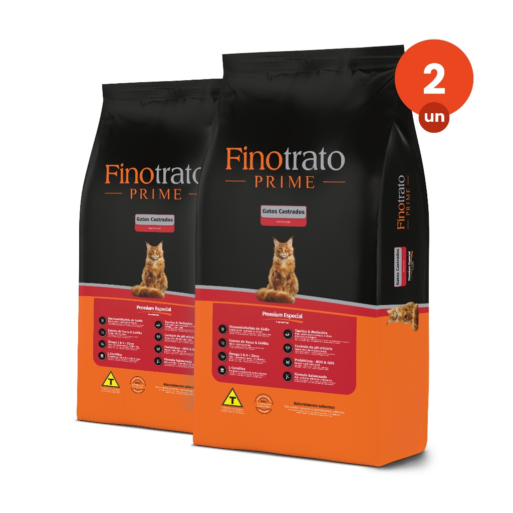kit 2 Ração Finotrato Prime Premium Especial Gatos Castrados Sabor Frango e Cereais 3kg