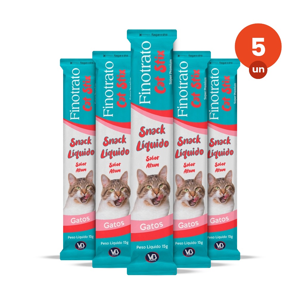 kit 5 Petisco Finotrato Cat Stix Gatos Adultos Sabor Atum 15g em Oferta na Shopee