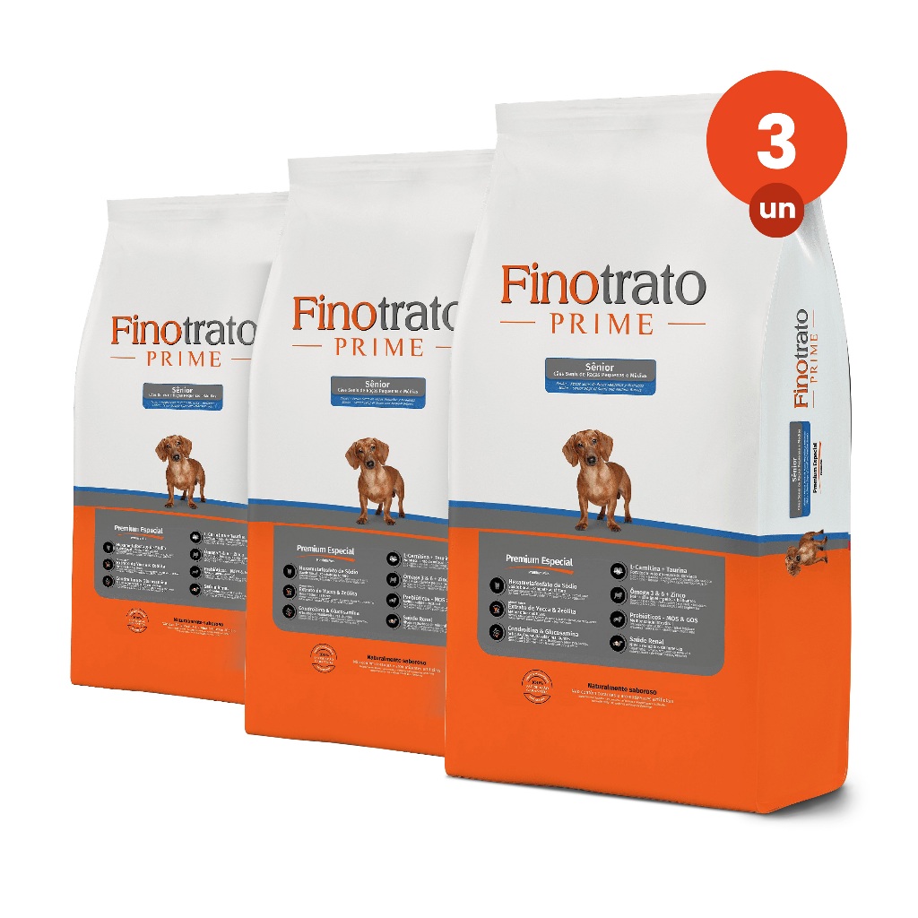 kit 2 Ração Finotrato Prime Premium Especial Cães Sênior Raças Pequenas e Média Sabor Frango e Cereais 3kg - Pets