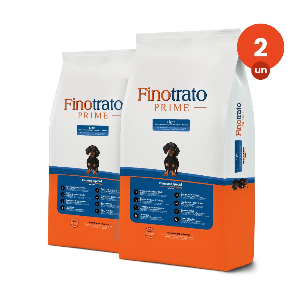 kit 2 Ração Finotrato Prime Light Premium Especial Cães Adultos Raças Pequenas e Médias Sabor Frango e Cereais 10,1kg