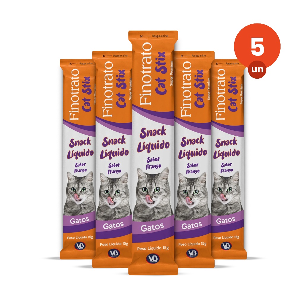 kit 5 Petisco Finotrato Cat Stix Gatos Adultos Sabor Frango e Cereais 15g em Oferta na Shopee