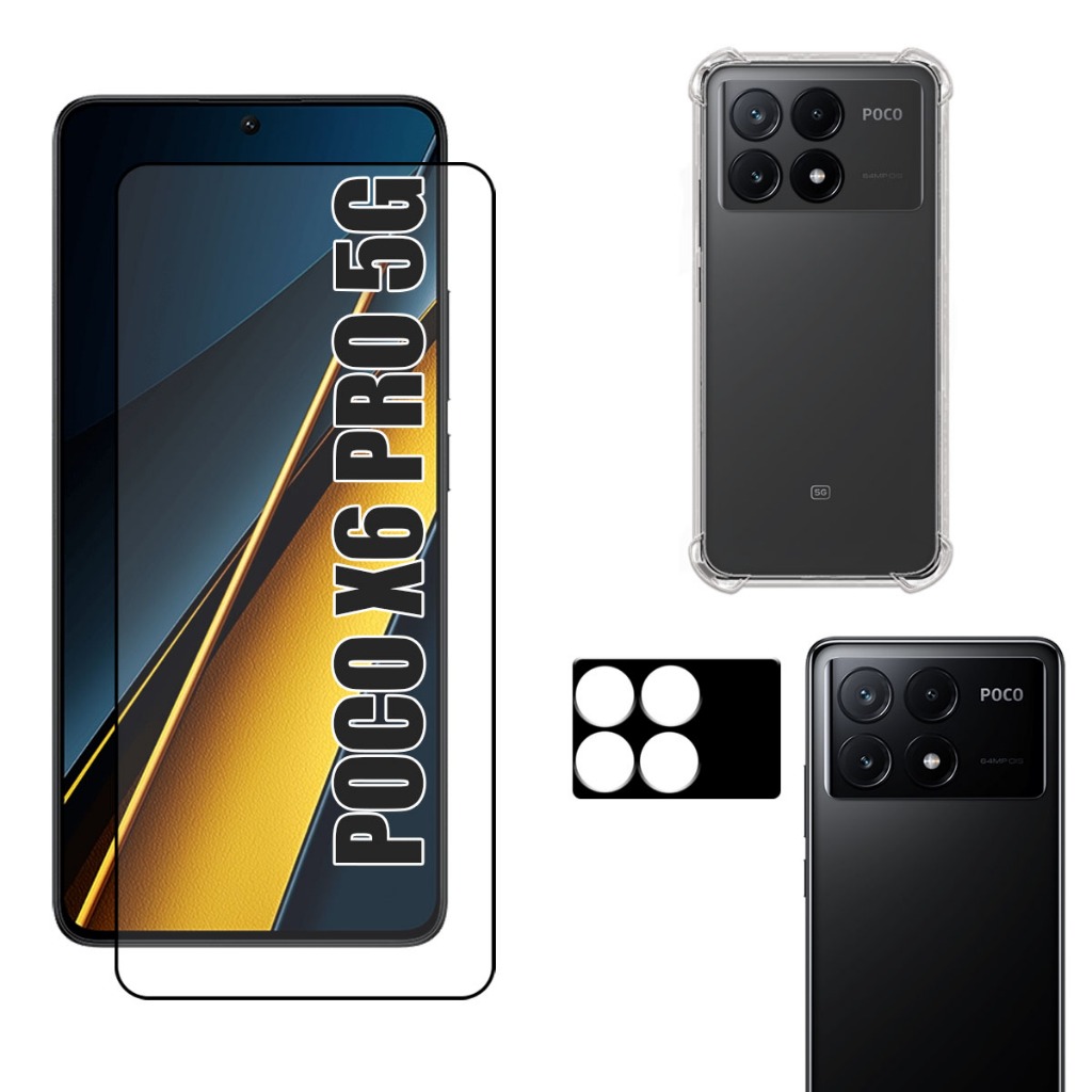 Kit Para Poco X6 Pro 5g | Película de Vidro 3D - Capa Anti Shock - Película da Câmera 3D