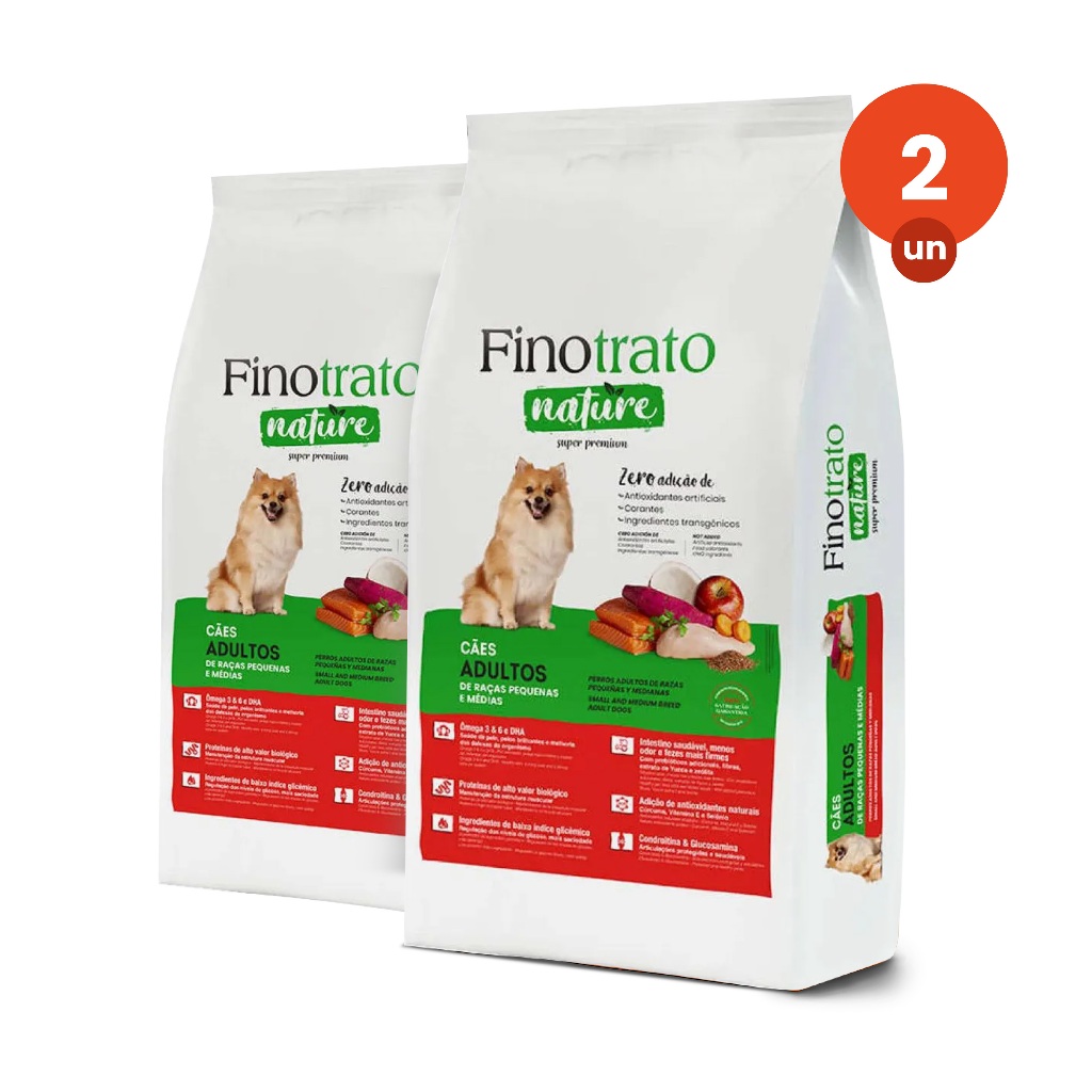 kit 2 Ração Finotrato Nature Cães Adultos Raças Pequenas e Médias Sabor Frango 10,1kg - Pets