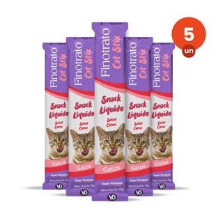 kit 5 Petisco Finotrato Cat Stix Gatos Adultos Sabor Carne 15g em Oferta na Shopee
