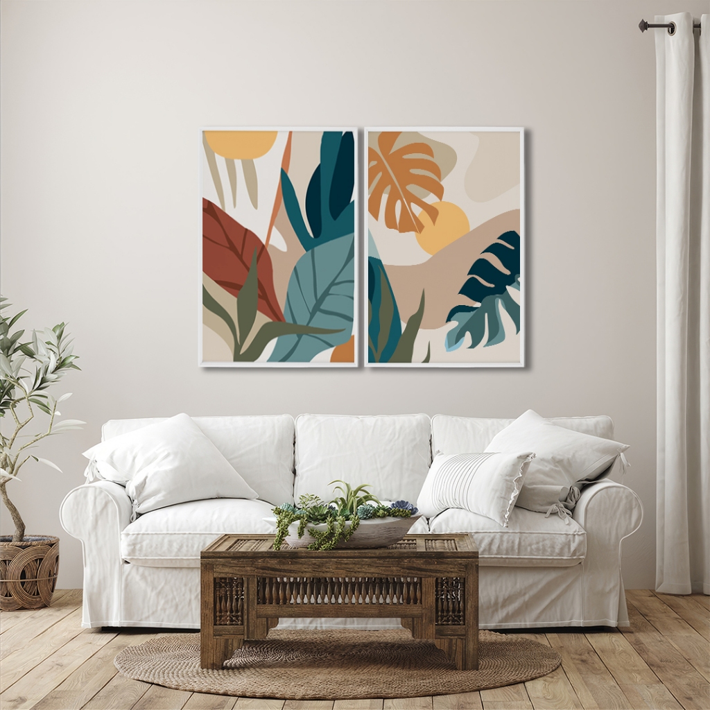 Quadro Decorativo Folhagens Tropicais Abstratas Com Moldura em Oferta na Shopee