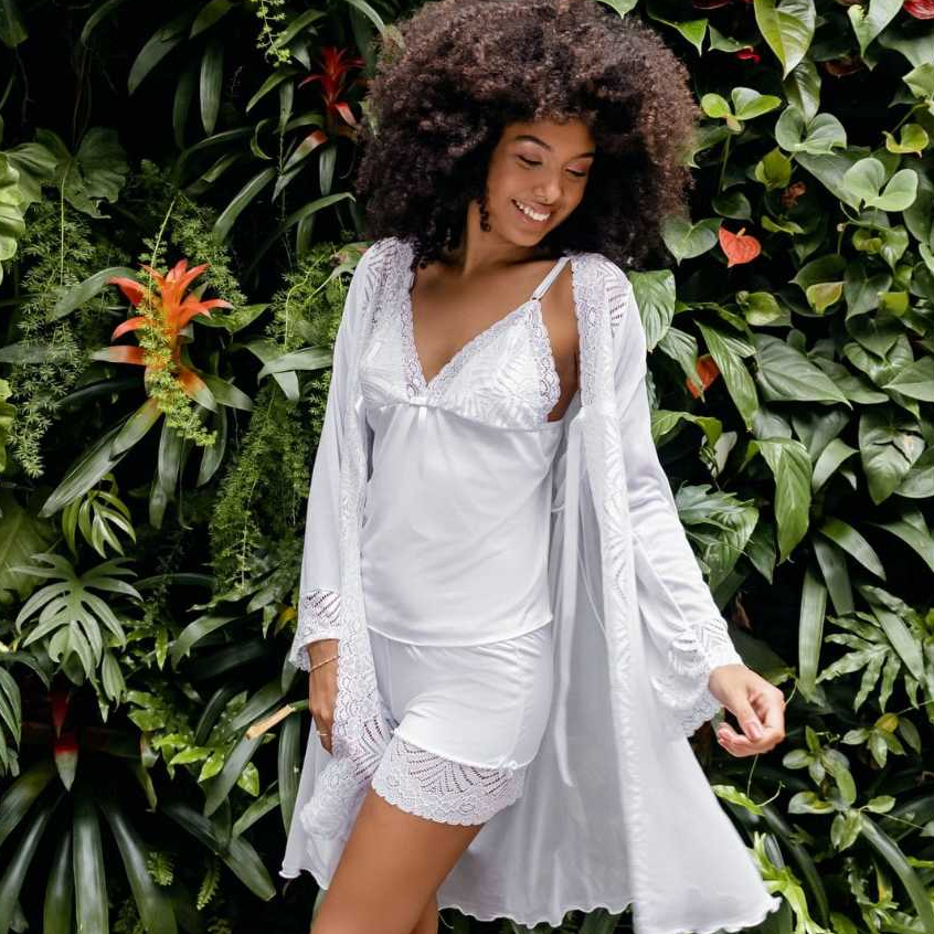 Robe de tule com Renda Cetin Roupão Sensual Linha Noite La Bella
