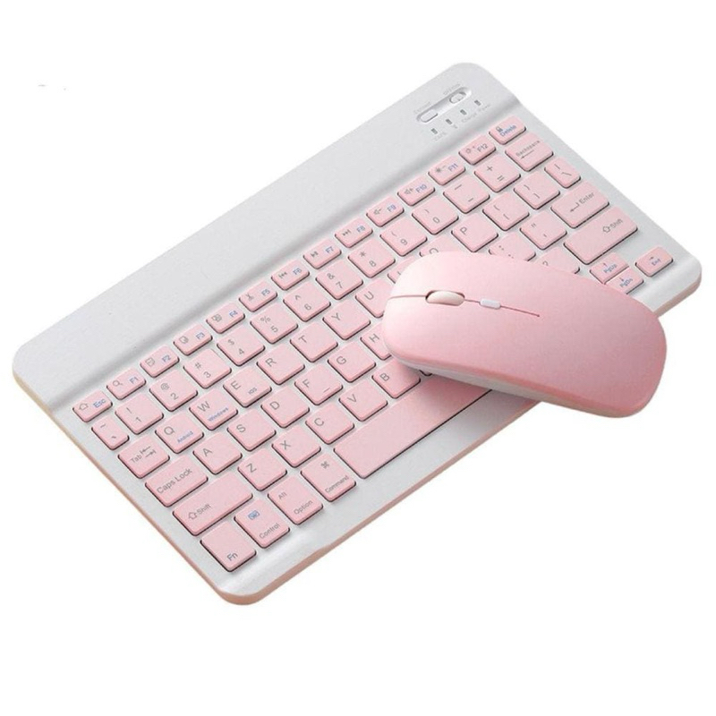Mini teclado e mouse recarregável, tablet Bt Rgb, celular, PC, teclado rosa