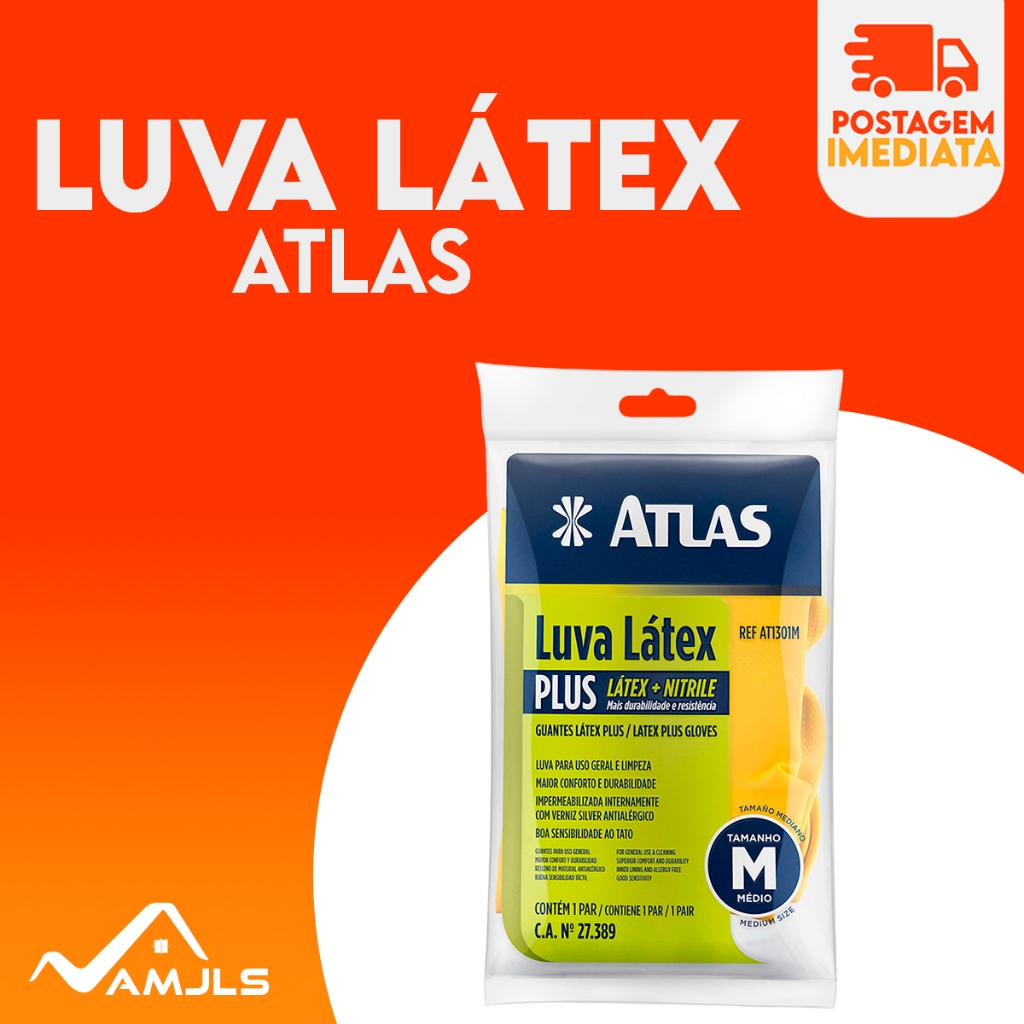 Luva Látex Multiuso Slim Amarela Atlas Limpeza Luva de Segurança EPI