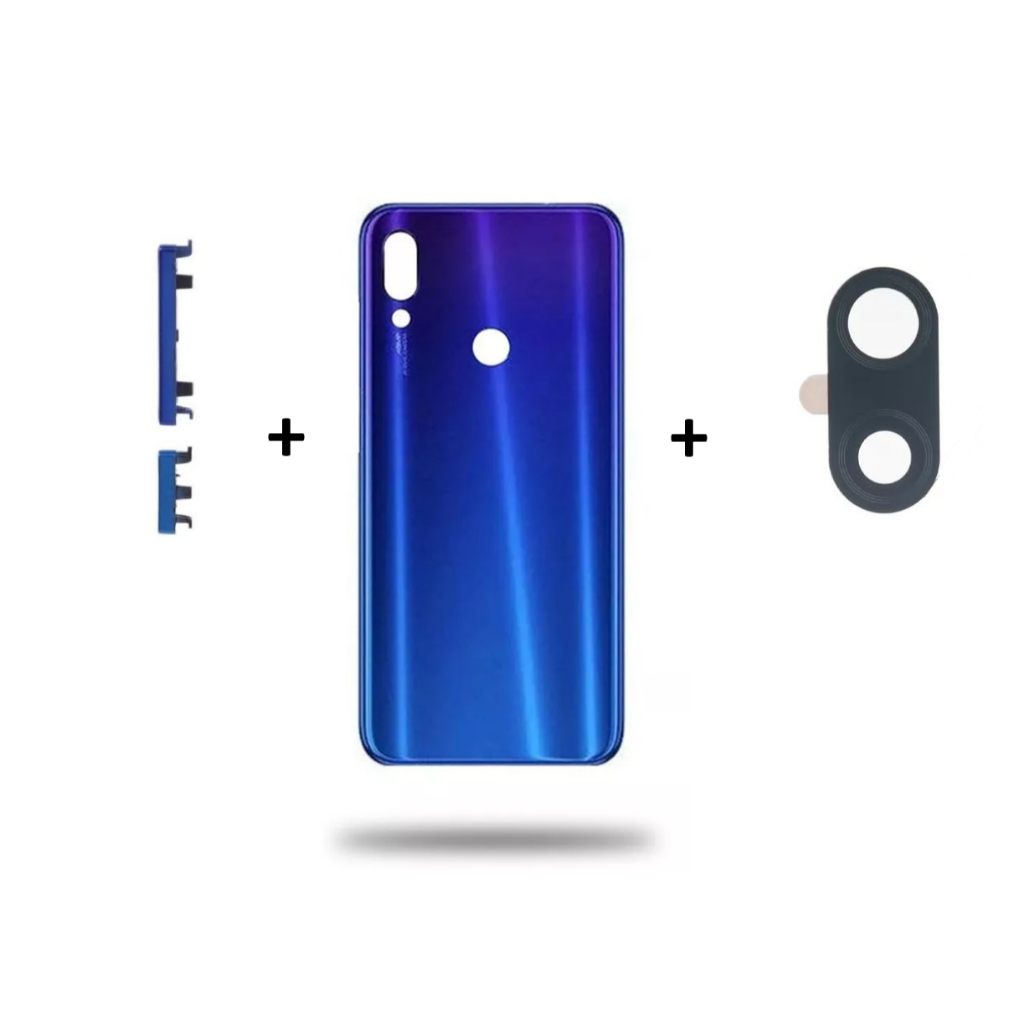 Tampa Traseira Fundo de Bateria + Botão Redmi Note 7 Azul + Lente de Câmera Redmi Note 7