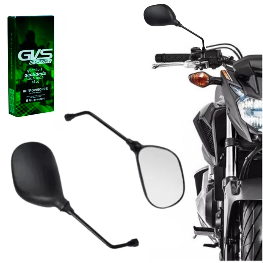 Retrovisor Ybr Factor Fazer Lander Modelo Original GVS Rosca Para Yamaha Par Lente Plana