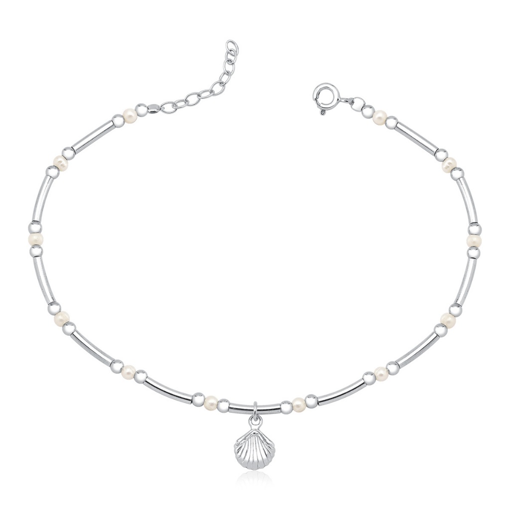 Tornozeleira Feminina de Prata 925 Concha Pendente - Fashion Accessories