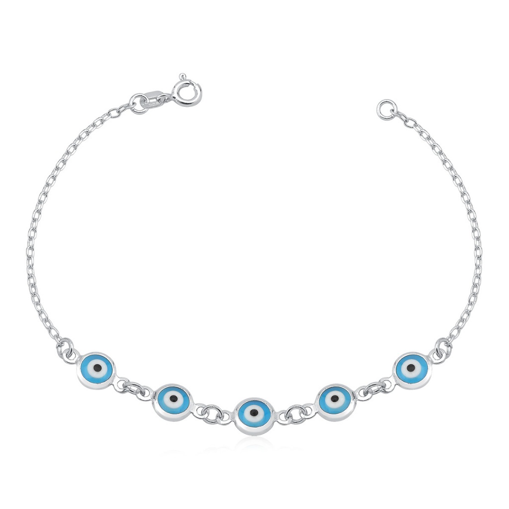 Pulseira Feminina de Prata 925 Elo Cadeado com Olho Grego - Fashion Accessories