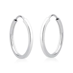 Argola Feminina de Prata 925 Redonda com Fio Quadrado