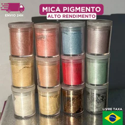 Kit 12 Pigmento Metálico Pastel Mica para Resina Epóxi Vela Artesanato Pó Perolado Pownder Diy Glitter