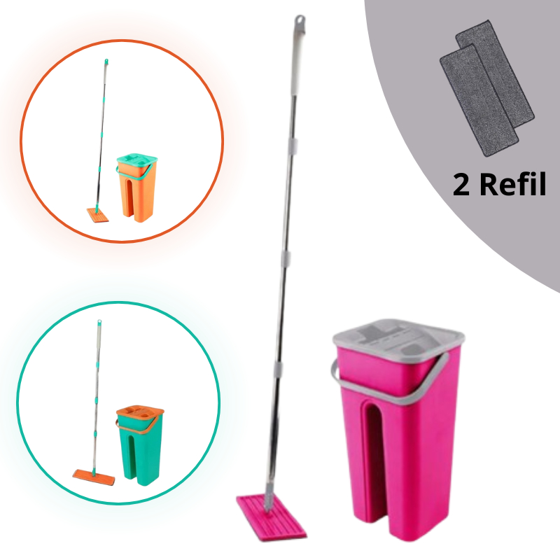 Mop Flat Esfregão Lava e Seca Multiuso com Balde 5 Litros Cabo Inox