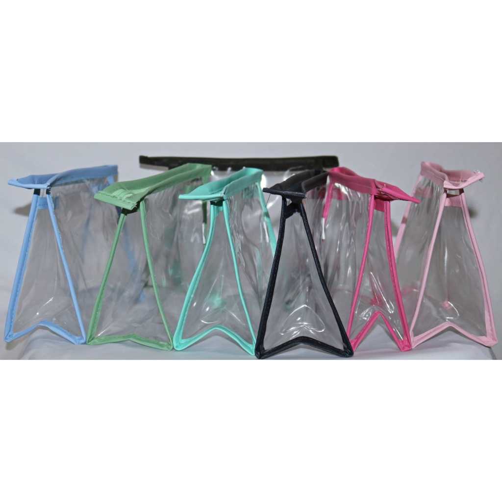 Necessaire Kit 5 peças plástico cristal zíper varias cores