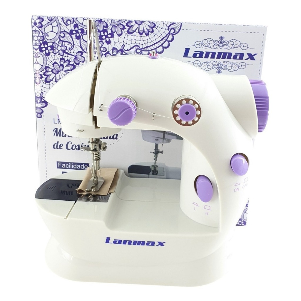 Mini Maquina Costura LANMAX LMD-202 Branca Mesinha Pedal Criativa Reta Portátil, Bivolt Pedal Pilha