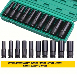 Kit 10 ou 15 PCS 8mm-24mm Ferramentas Adaptador de chave de impacto ferramentas Conjunto Soquetes em Oferta na Shopee