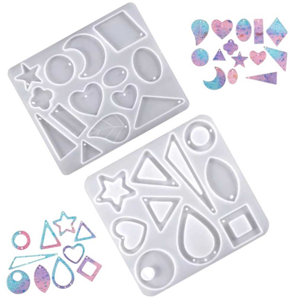 Kit 2 Molde De Silicone Para Resinas Pingente Brincos Colar Brinco