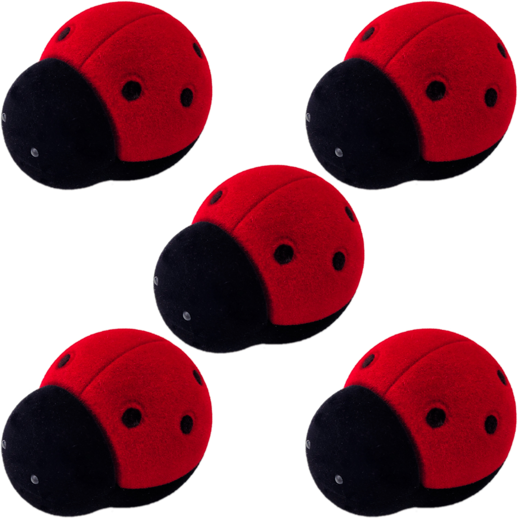 Kit 5 Estojo Caixinha Joaninha Vermelho Veludo Infantil Brinco Anel Aliança Joia