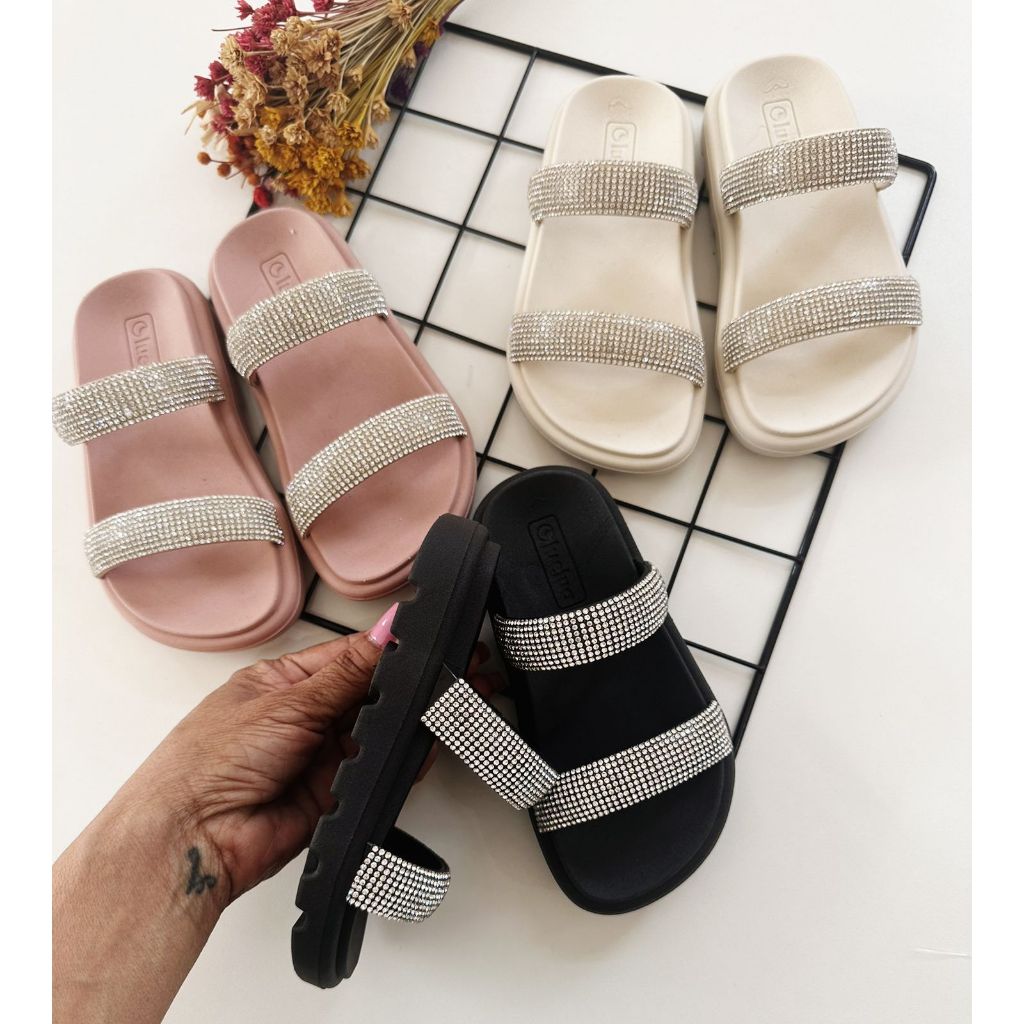 sandália papete infantil menina verão rosa com strass linda leve e confortavel tendencia lançamento verão