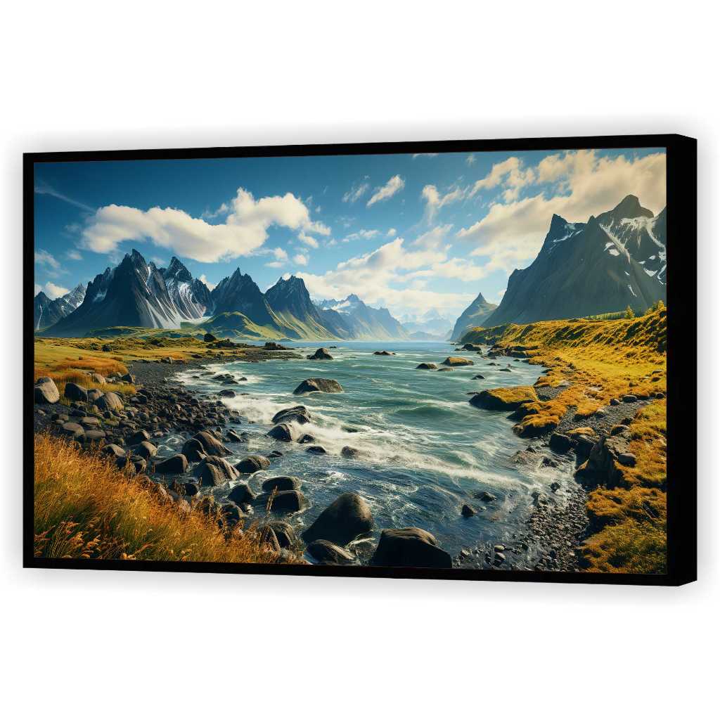 Quadro Luxo Decorativo Rio Pedras Montanhas Paisagem Natureza Salas Tela Canvas Filete GG01