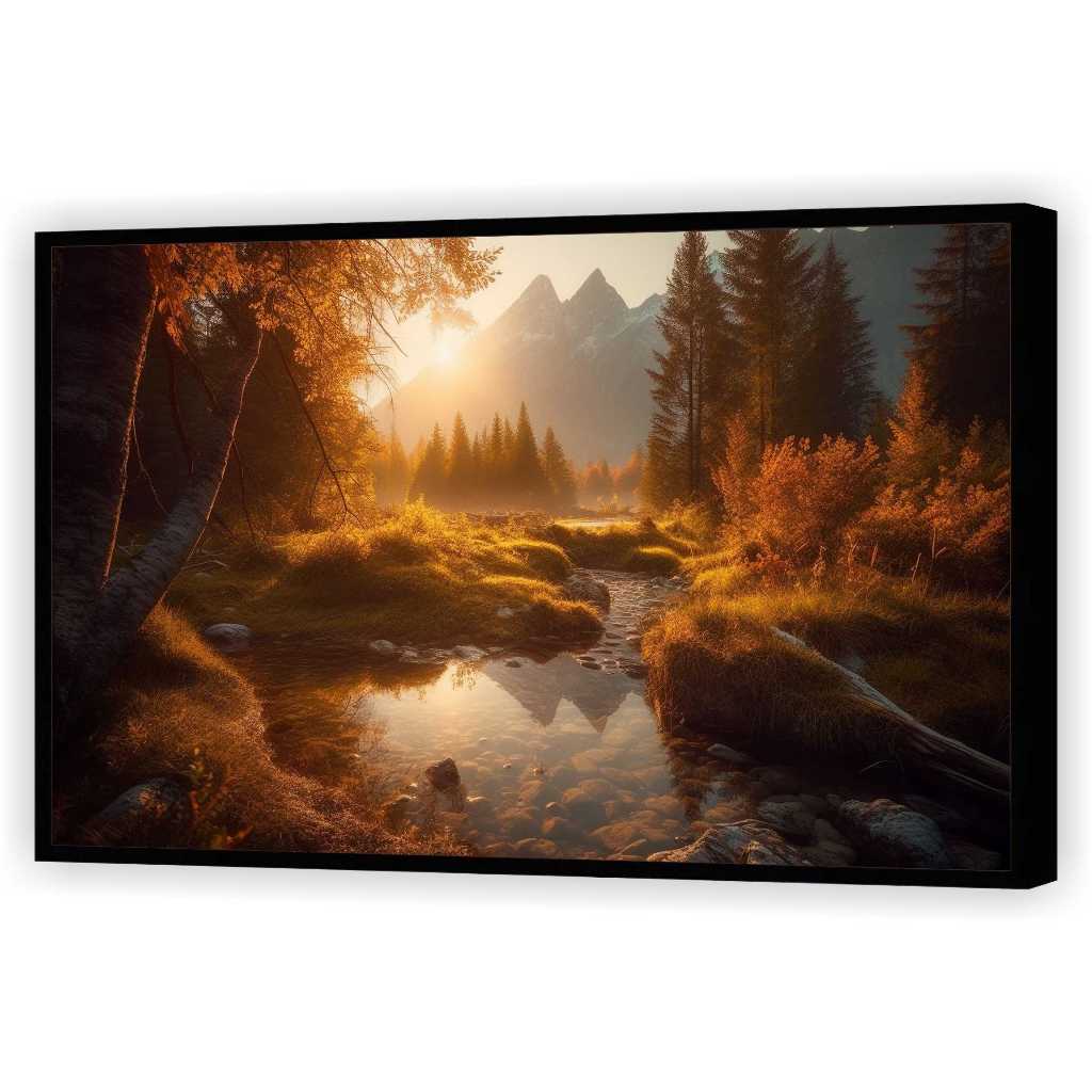 Quadro Luxo Decorativo Rio Árvores Sol Paisagem Natureza Salas Tela Canvas Filete GG001