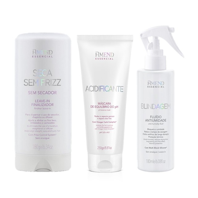 Amend KIT Seca Sem Frizz Leave-in 180g + Acidificante Máscara 250g + Blindagem Antiumidade 180ml