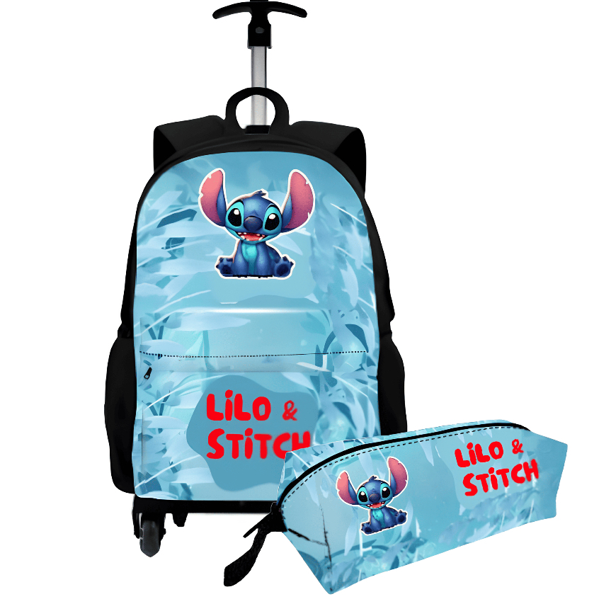 Kit Bolsa Lilo Stitch Bolsa Escolar Com Rodinha + Estojo Personalizado Volta As Aulas Reforçada
