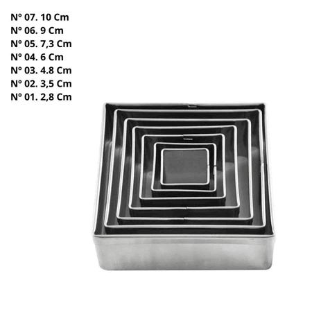 Jogo Aro Cortador e Modelador quadrado  com 7 Peças em Inox