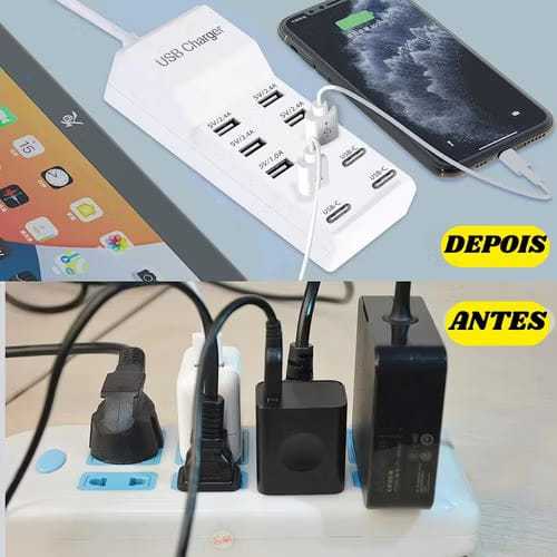 Extensões De Carregamento Usb De 50w Com 6 Usb A / 4 Usb C