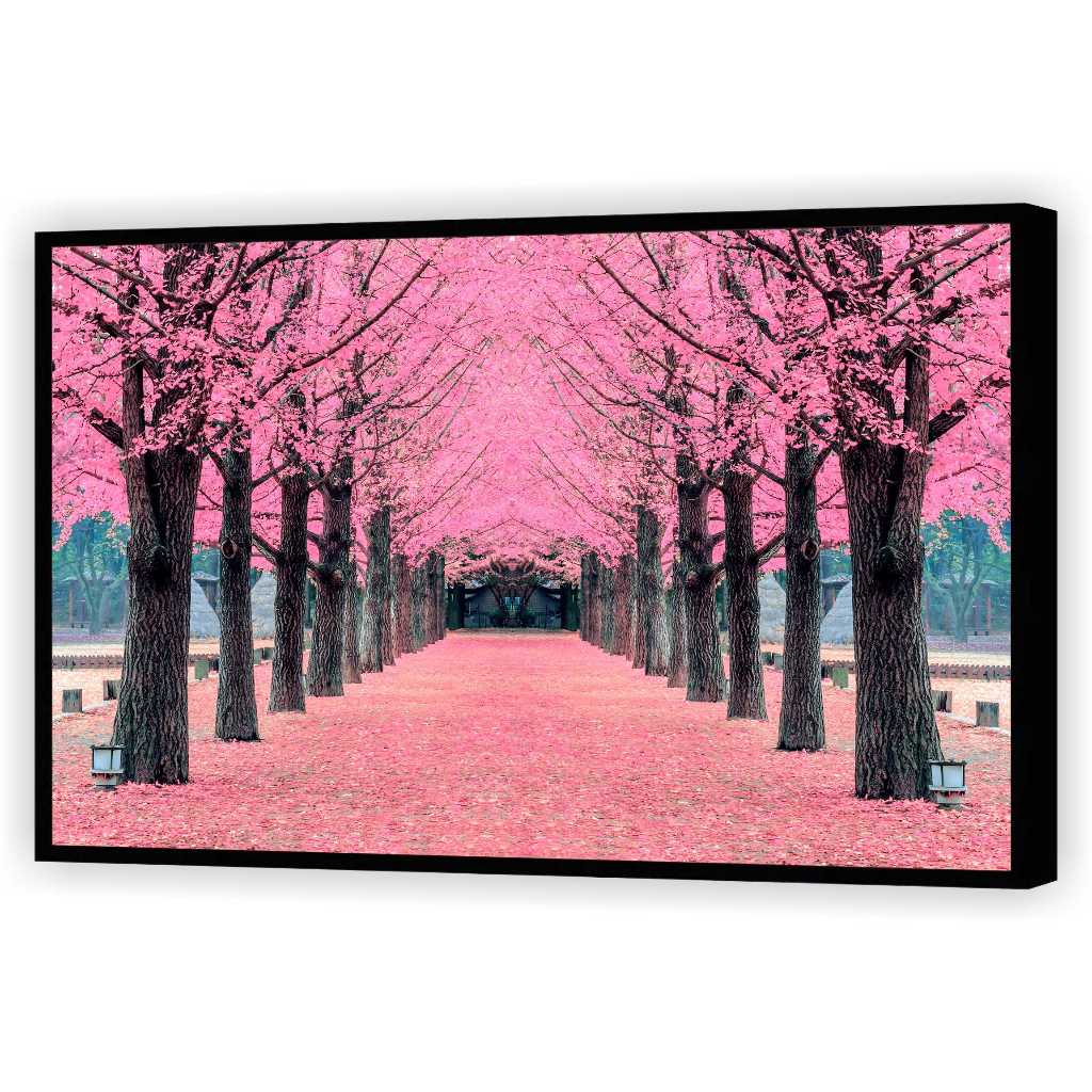 Quadro Luxo Árvores Rosa Folhas Paisagem Natureza Salas Cozinhas Tela Canvas Filete GG001