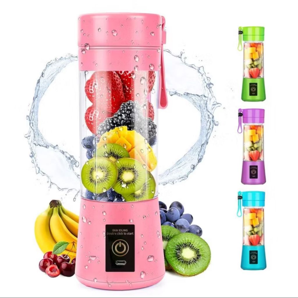 Mini Liquidificador Portátil 380ml USB 6 Lâminas Recarregável Shake Sucos Vitaminas Cores Variadas