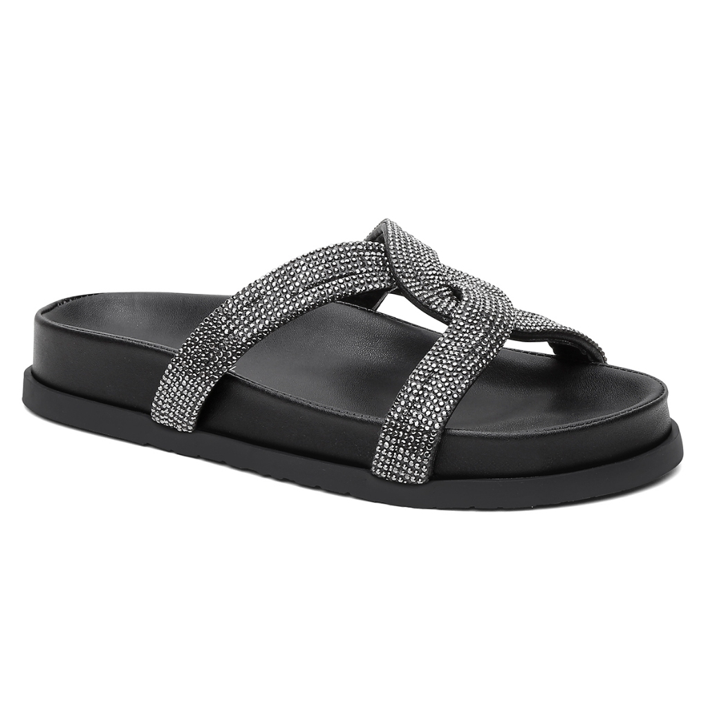 Sandália Papete Feminina Vittal Helena Strass Tiras Cruzadas - Women Shoes