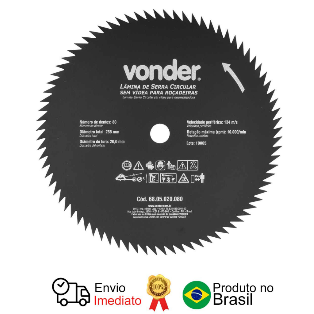 Lâmina Circular S/ Vídea Roçadeira 255x20mm 80 Dentes Vonder em Oferta na Shopee