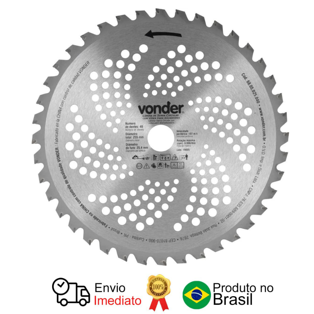 Lâmina Circular C/ Vídea Roçadeiras 255x25.4mm 40 Den Vonder em Oferta na Shopee