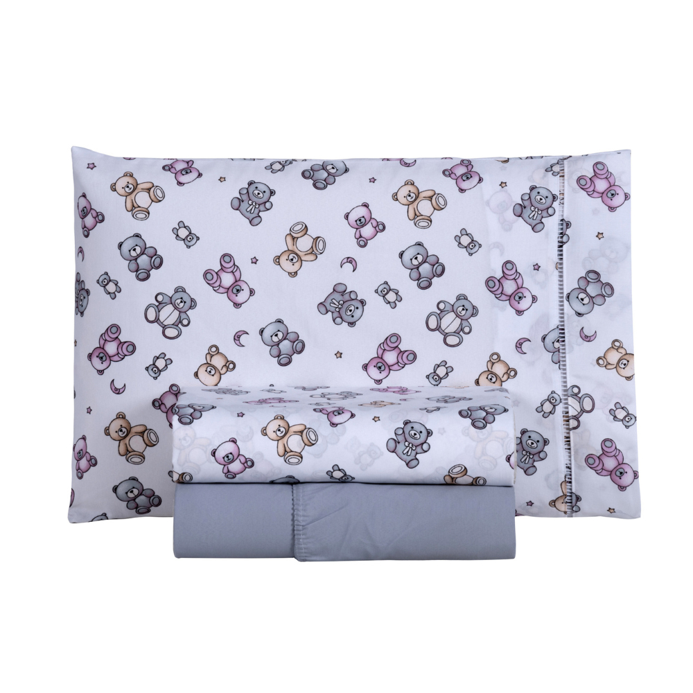 Jogo de lençol Solteiro Percal 180 fios 100% Algodão Estampa Infantil Coleção Kids Baby