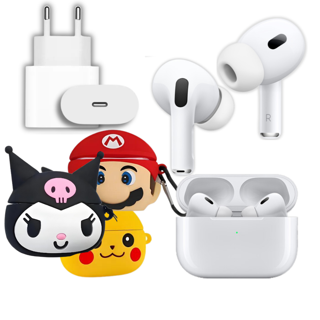 Fone de Ouvido Pro Air Pods Sem Fio Bluetooth 5.0 Microfone IOS ANDROID Capa Personagem Chaveiro TWS