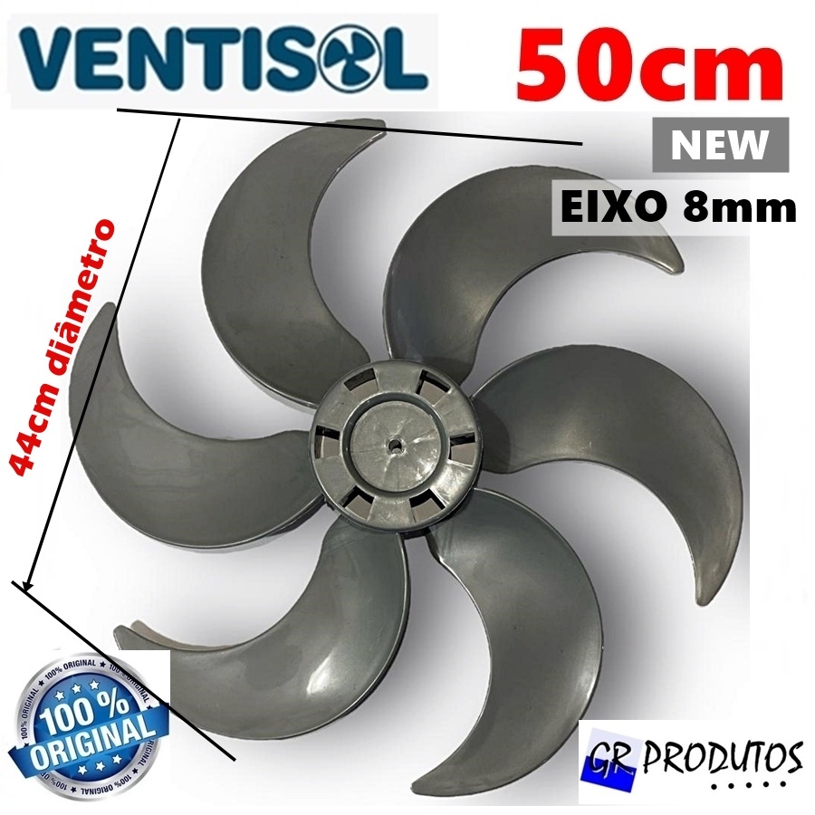Hélice Ventilador Ventisol 50 cm 6 pás Prata  Eixo Redondo 8mm